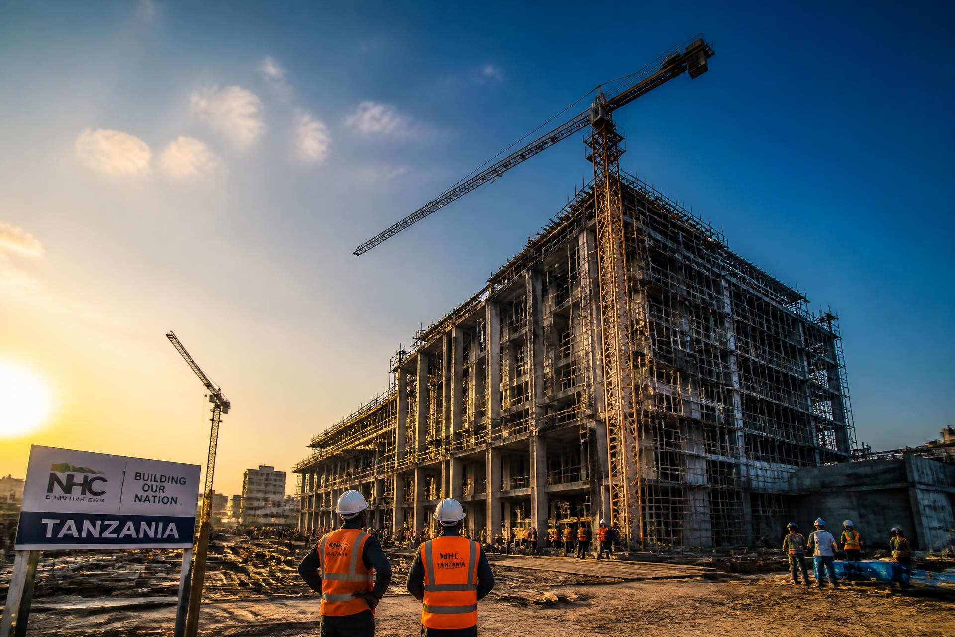 Fogo Contractors construction site at golden hour in Tanzania